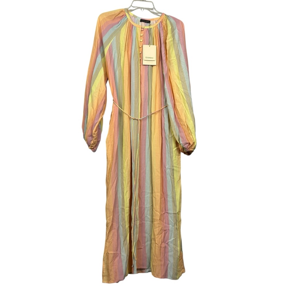 Stine Goya Elia Rainbow Striped Tied Belt Long Sleeve Dress - Picture 2 of 8